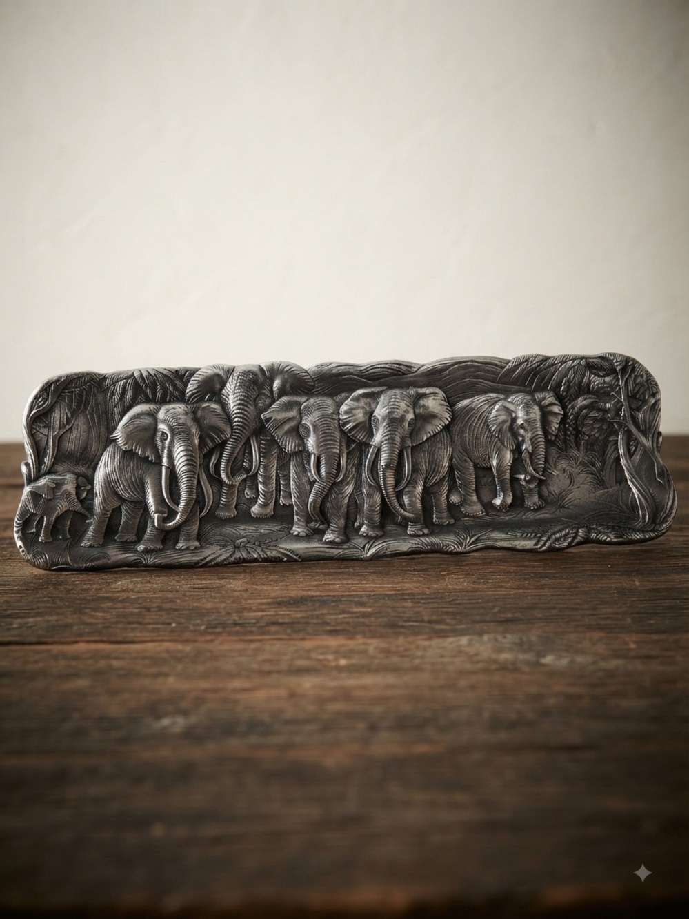 vintage Arthur Court Elephant Serving Tray, embossed safari scene-aluminum